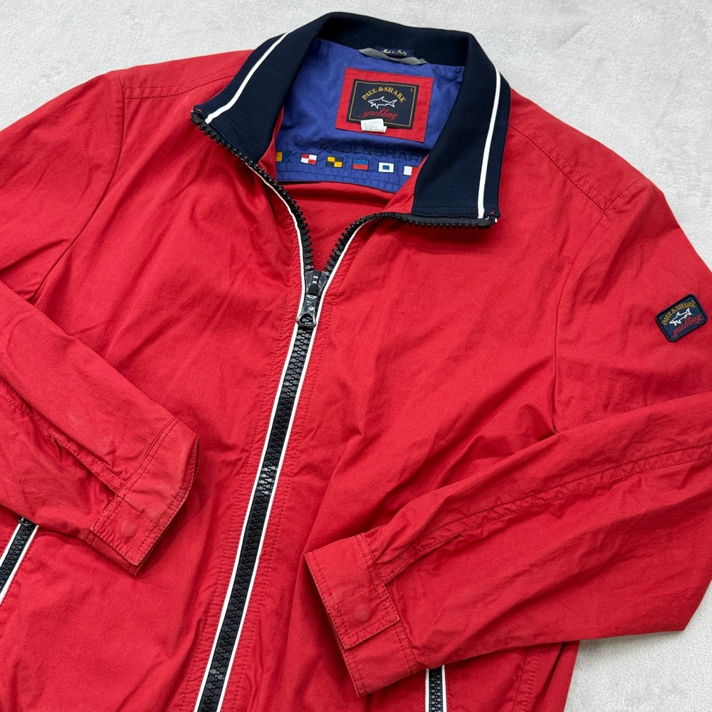 Paul & Shark Yachting Jacket Mens Large Red Cotton Full Zip Bomber Made in Italy